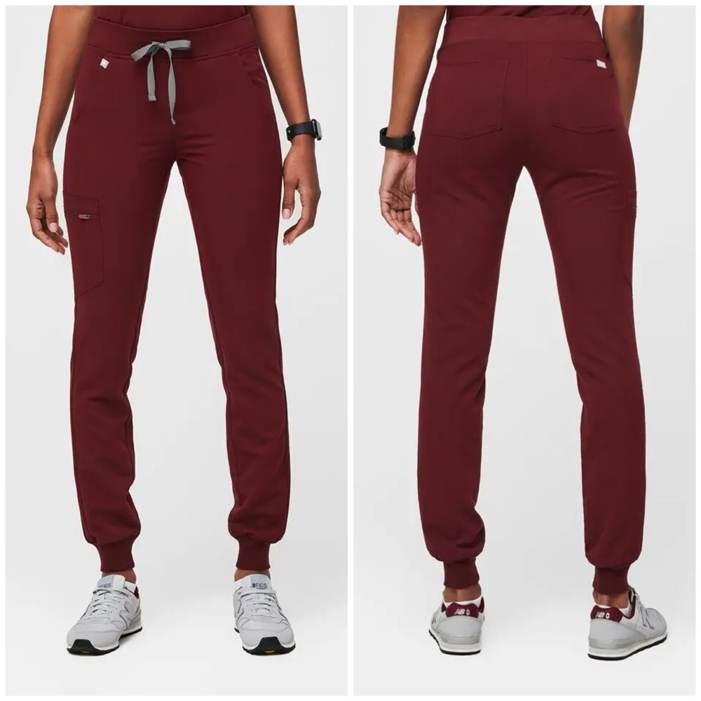 Figs Women's Zamora Scrubs Burgundy with Gray Drawstring